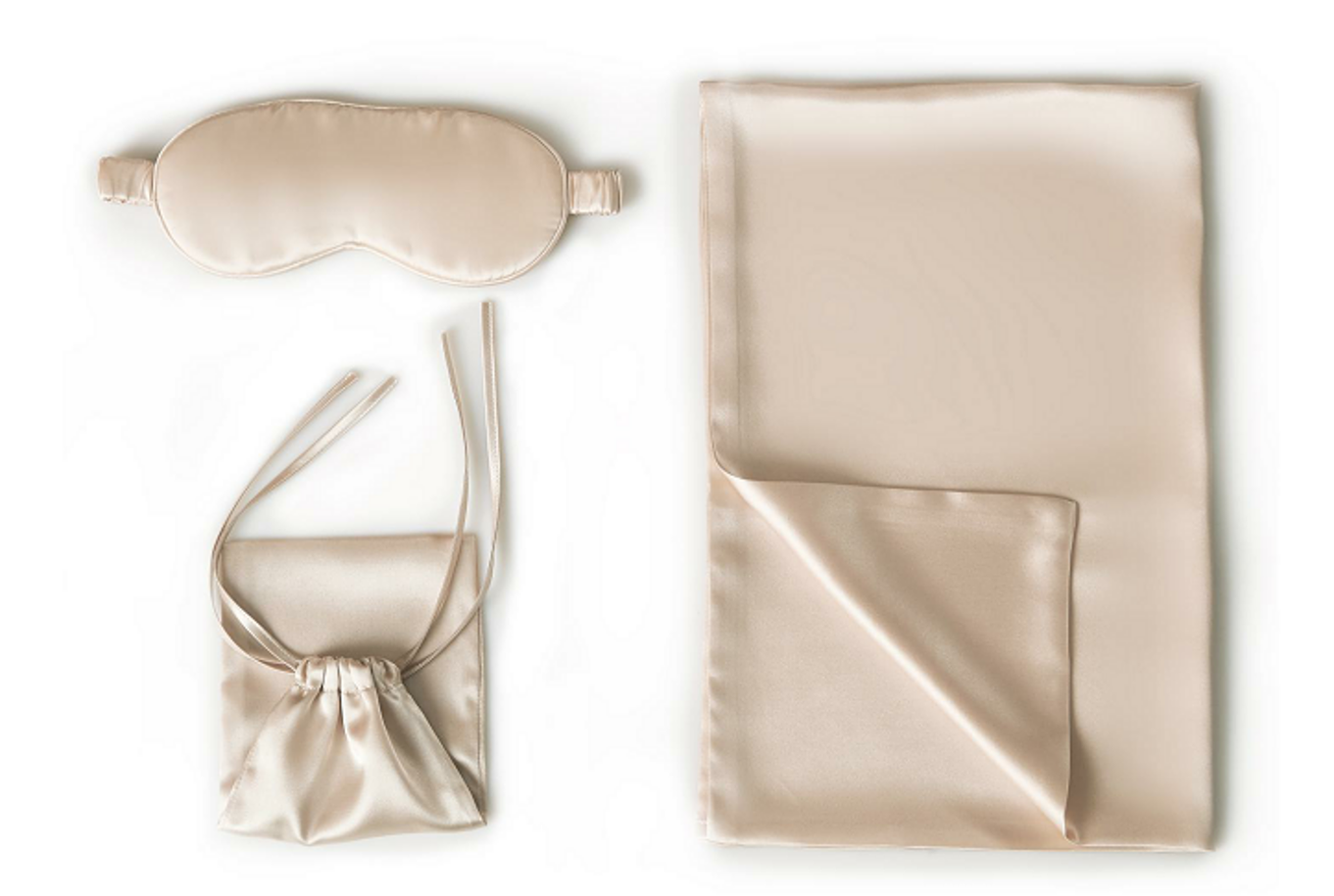 Silk sleep accessories arranged as a product set